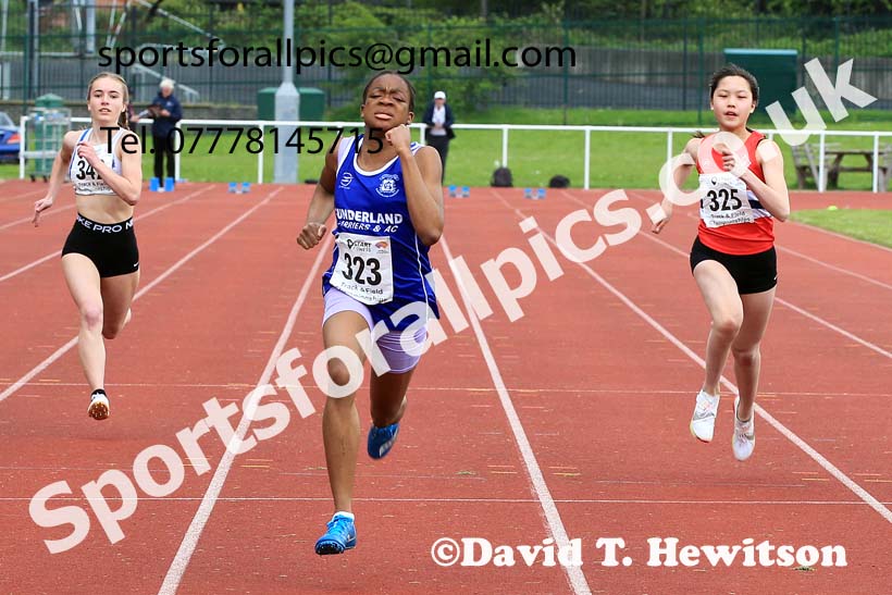 Girls Under-15s 100 metres, 2023 North Eastern Track and Field Champs., Middlesbrough Sports Village, Middlesbrough. Photo: David T. Hewitson/Sports for All Pics